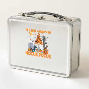 Bunch of Hocus Pocus Pumpkin Gnome Bats Scary Cat  Metal Lunch Box