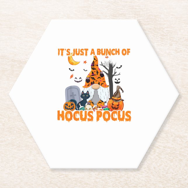 Bunch of Hocus Pocus Pumpkin Gnome Bats Scary Cat  Paper Coaster (Front)
