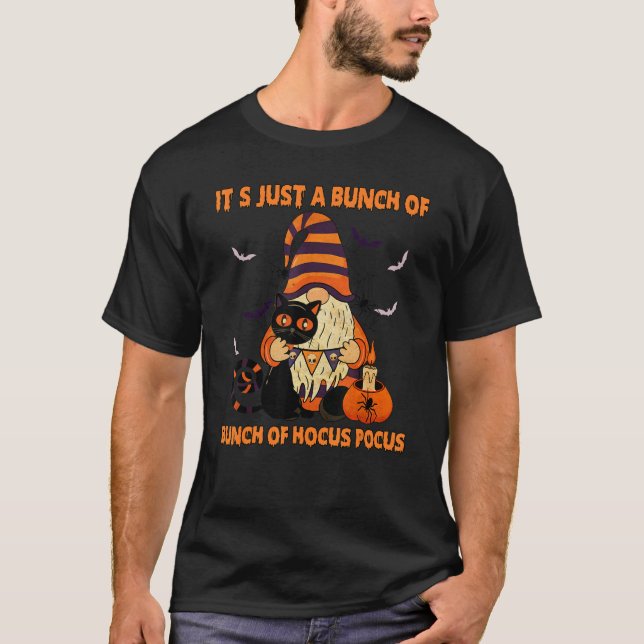 Bunch Of Hocus Pocus Pumpkin Gnomes Bats Scary Cat T-Shirt (Front)