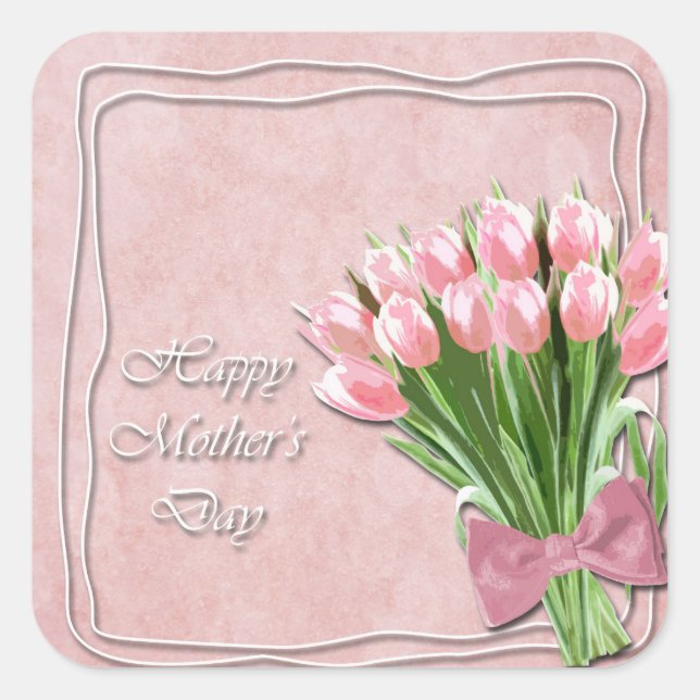 Bunch of Pink Tulips mother's Day Square Sticker (Front)