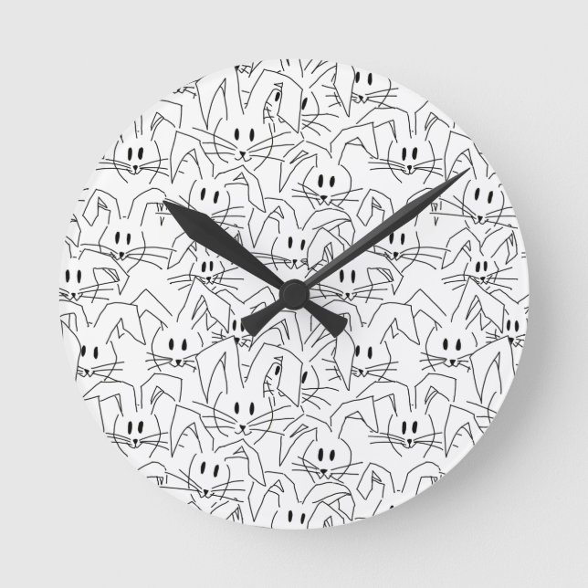 Bunches of Bunnies on white - seamless pattern.    Round Clock (Front)