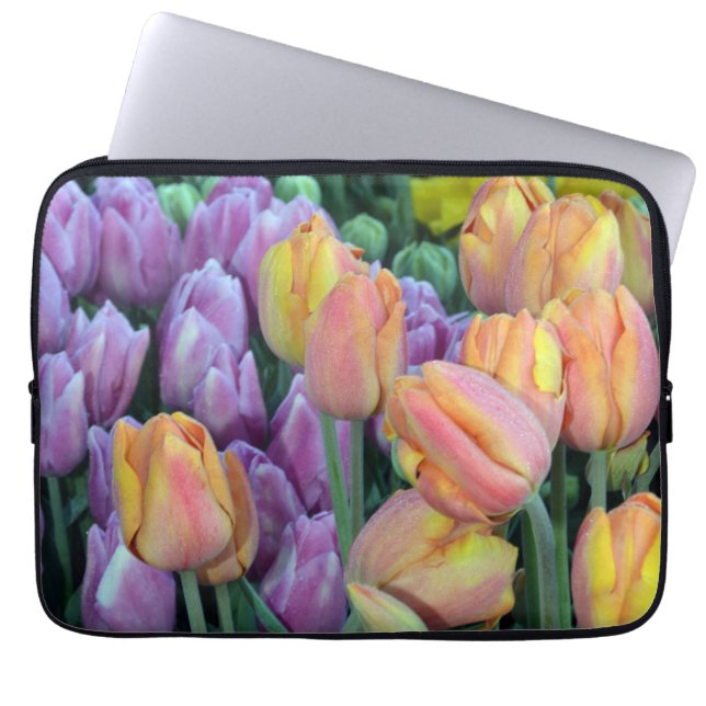 Bunches of colourful spring tulips laptop sleeve (Front)
