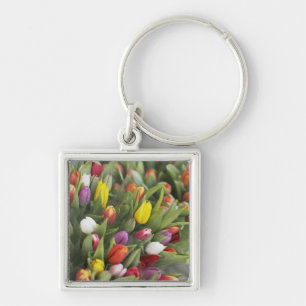 Bunches of colourful tulips keychain