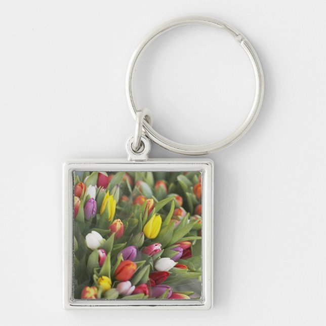Bunches of colourful tulips keychain (Front)