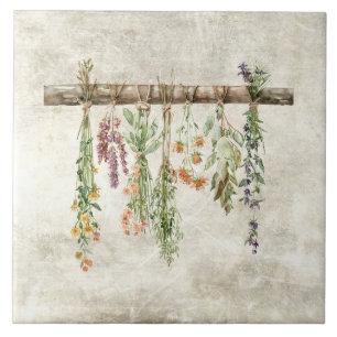 Bunches of Dried Rustic Wildflowers Vintage Tile