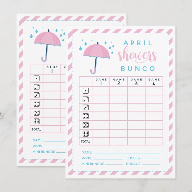 Bunco April Showers double sided scorecard Invitation (Front/Back)