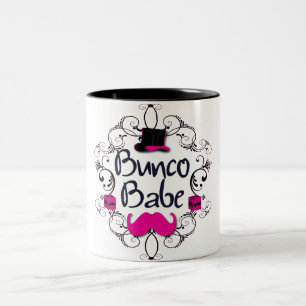 Bunco Babe with Pink Top Hat and Pink Moustache Two-Tone Coffee Mug