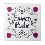 Bunco Babe with Swirls Tile<br><div class="desc">Here is an attractive Bunco inspired graphic design featuring dice and the words Bunco Babe.  Great as a prize or gift.  Background colour can be changed.</div>