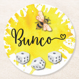 Bunco Bee Dice  Round Paper Coaster
