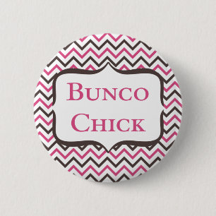 Bunco Chick With Chevron Design 2 Inch Round Button