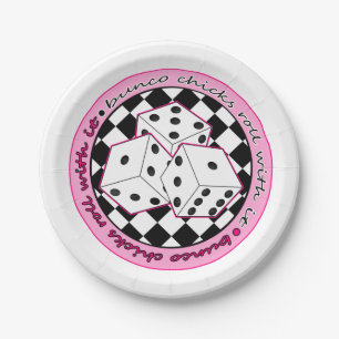 Bunco Chicks Roll With It - Pink Paper Plate