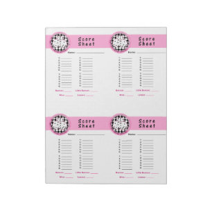 Bunco Chicks Roll with it Score Card Pink - 160 Notepad