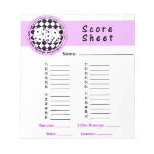 Bunco Chicks Roll with it Score Card - Purple Notepad