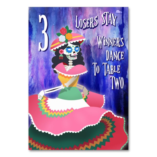 Bunco Day of The Dead October Halloween Table 3 Table Number (Front)