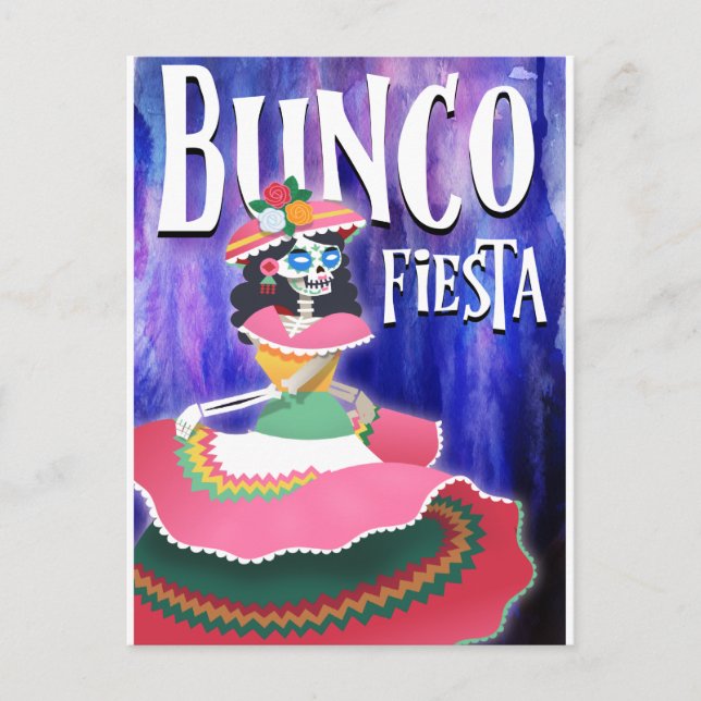 Bunco Fiesta Party Invitation Day of the Dead Postcard (Front)