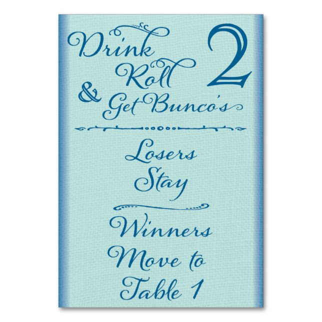 Bunco Funny Drink & Roll  Table Card #2 of 4 (Front)