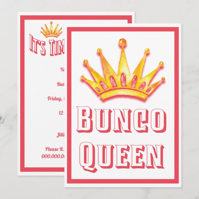 Bunco Game Night Queen Crown Watercolor Invitation (Front/Back)