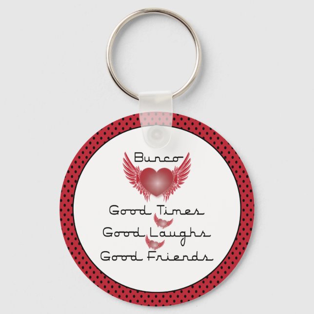 Bunco - Good Times, Laughs, Friends - Retro Heart Keychain (Front)