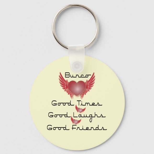 bunco good times with heart and wings keychain (Front)
