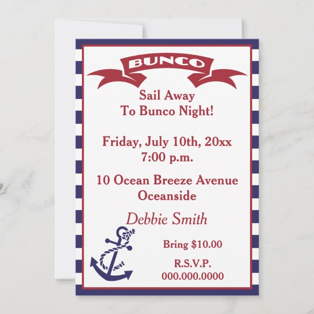 Bunco Invite - Red, White and Blue (Front)