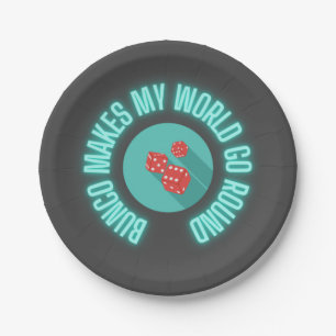 Bunco Makes My World Go Round Neon Paper Plate