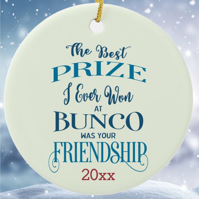 Bunco Merry Christmas Friendship Typography Ceramic Ornament (Bunco Friendship Ornament Keepsake Memory)