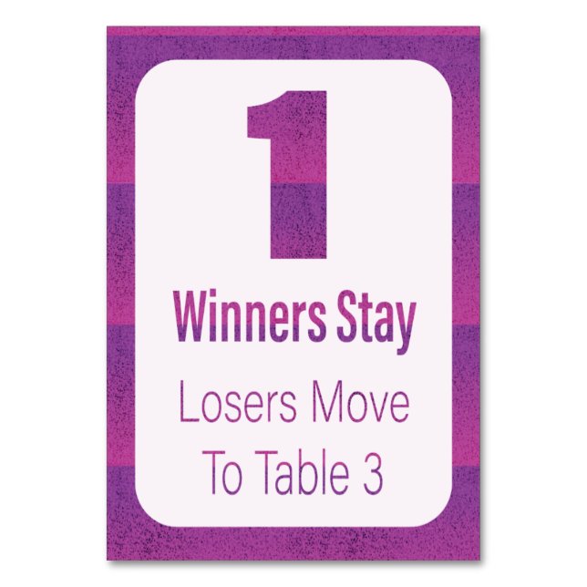 Bunco Modern Purple Stripe Table One Table Number (Front)