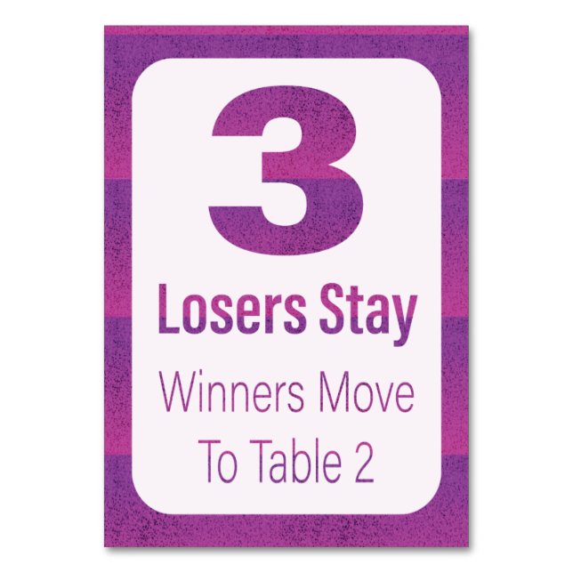Bunco Modern Purple Stripe Table Three Table Number (Back)