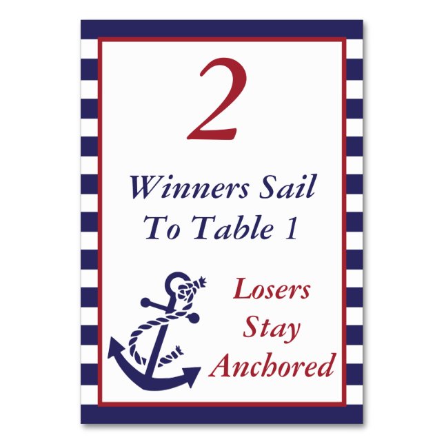Bunco Nautical Anchor Theme #2 Table Number (Front)