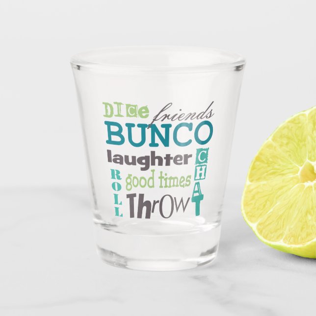 Bunco Party Dice Throw Shot Glass (Front)