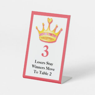 Bunco Player Gold Watercolor Crown #3 Table Card Pedestal Sign