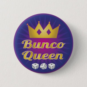 Bunco Queen Crown and Dice 2 Inch Round Button
