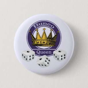 Bunco Queen Crown and Dice 2 Inch Round Button