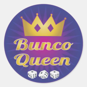 Bunco Queen Crown and Dice Classic Round Sticker