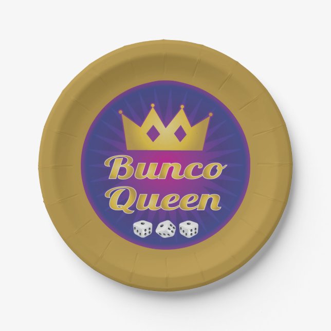 Bunco Queen Crown and Dice Paper Plate (Front)