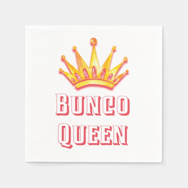 Bunco Queen Gold Pink Crown Watercolor Napkin (Front)