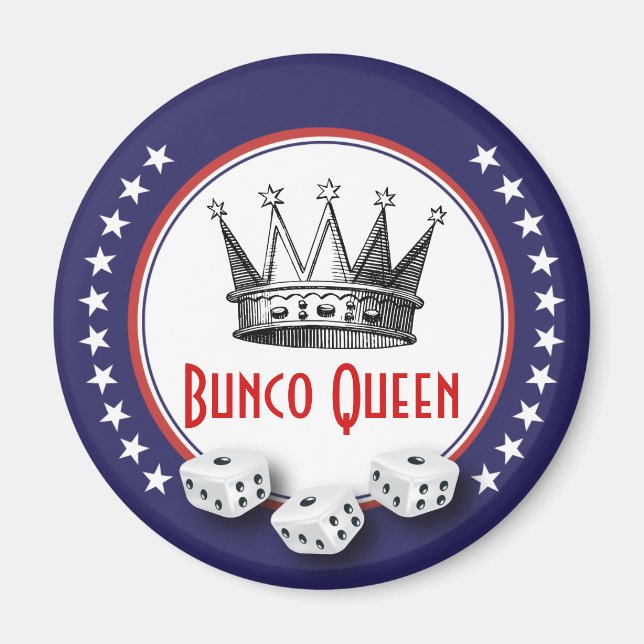 Bunco Queen Magnet Red, White and Blue With Stars (Front)