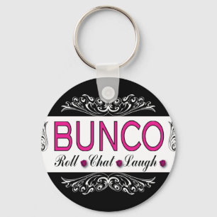 Bunco, Roll, Chat, Laugh In Pink, Black and White Keychain
