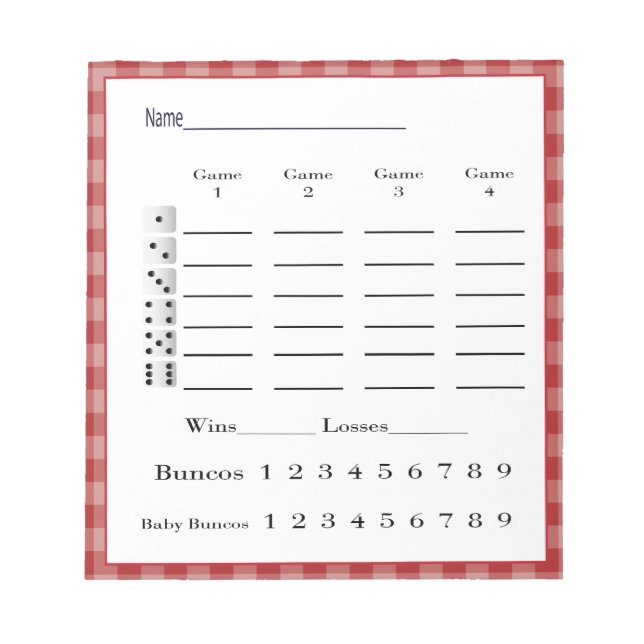 bunco score pad -  red gingham western country (Front)