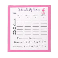 Bunco Score Sheet Pad Cute Gnome Pink