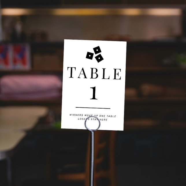 Bunco simple noir et blanc Numéro de table 1 (Bunco dice game Table 1 two-sided table sign with directions in black and white)