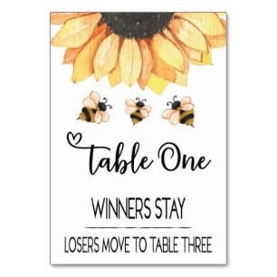 Bunco Sunflower Bee Table Card #1