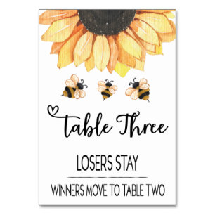 Bunco Sunflower Bee Table Card #3
