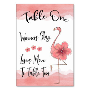 Bunco Table Card #1 Pink Flamingo Fun (1-4)
