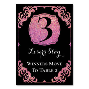 Bunco Table Card Elegant Pink Glitter Three