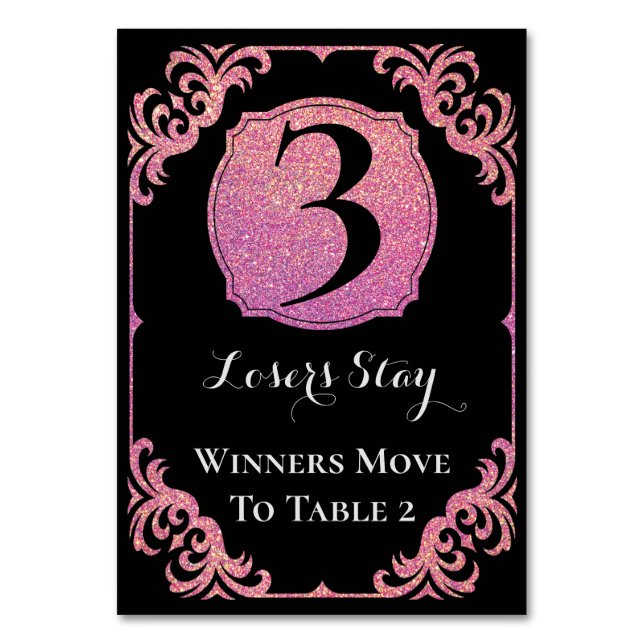 Bunco Table Card Elegant Pink Glitter Three (Front)