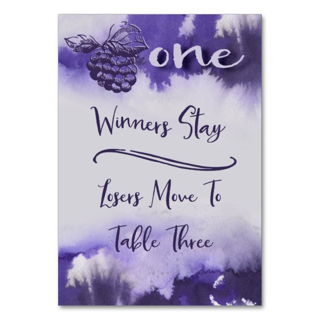 Bunco Wine Grapes Pretty Watercolor Table 1 Table Number (Front)