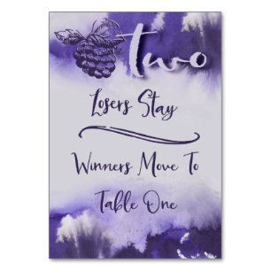 Bunco Wine Grapes Pretty Watercolor Table 2 Table Number