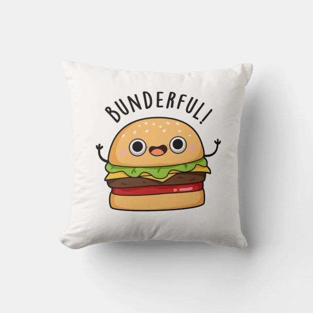 Bunderful Funny Burger Bun Pun Throw Pillow (Front)