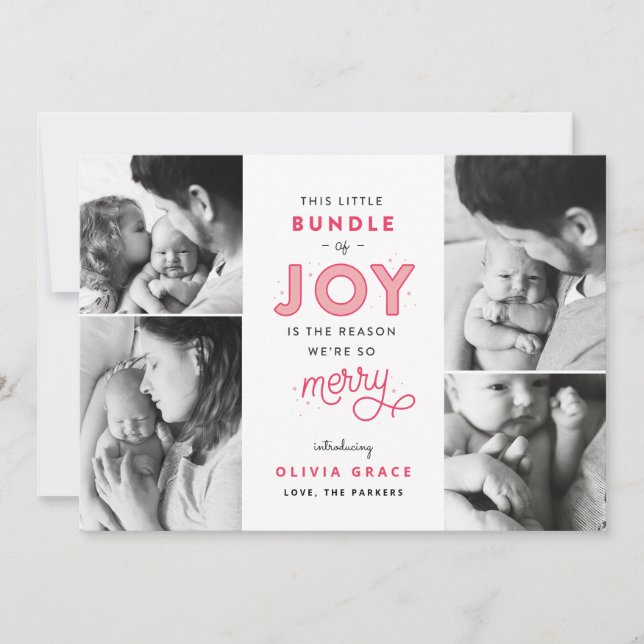 Bundle of Joy Baby Christmas Birth Announcement (Front)